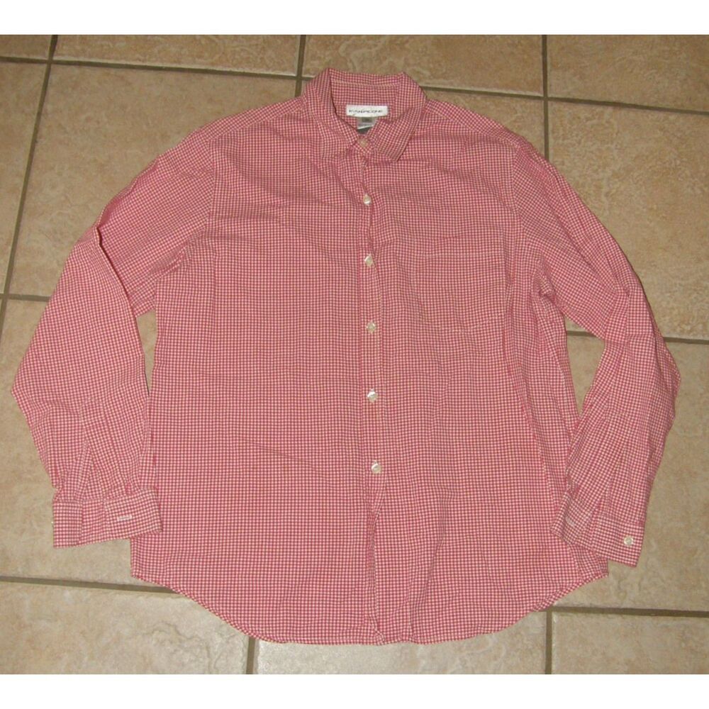 EVAN PICONE Vintage Red Gingham Checked Sz 10 Long Sleeve Button Up Cotton Shirt